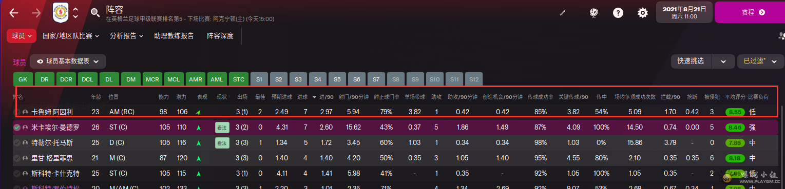 阵容选项中